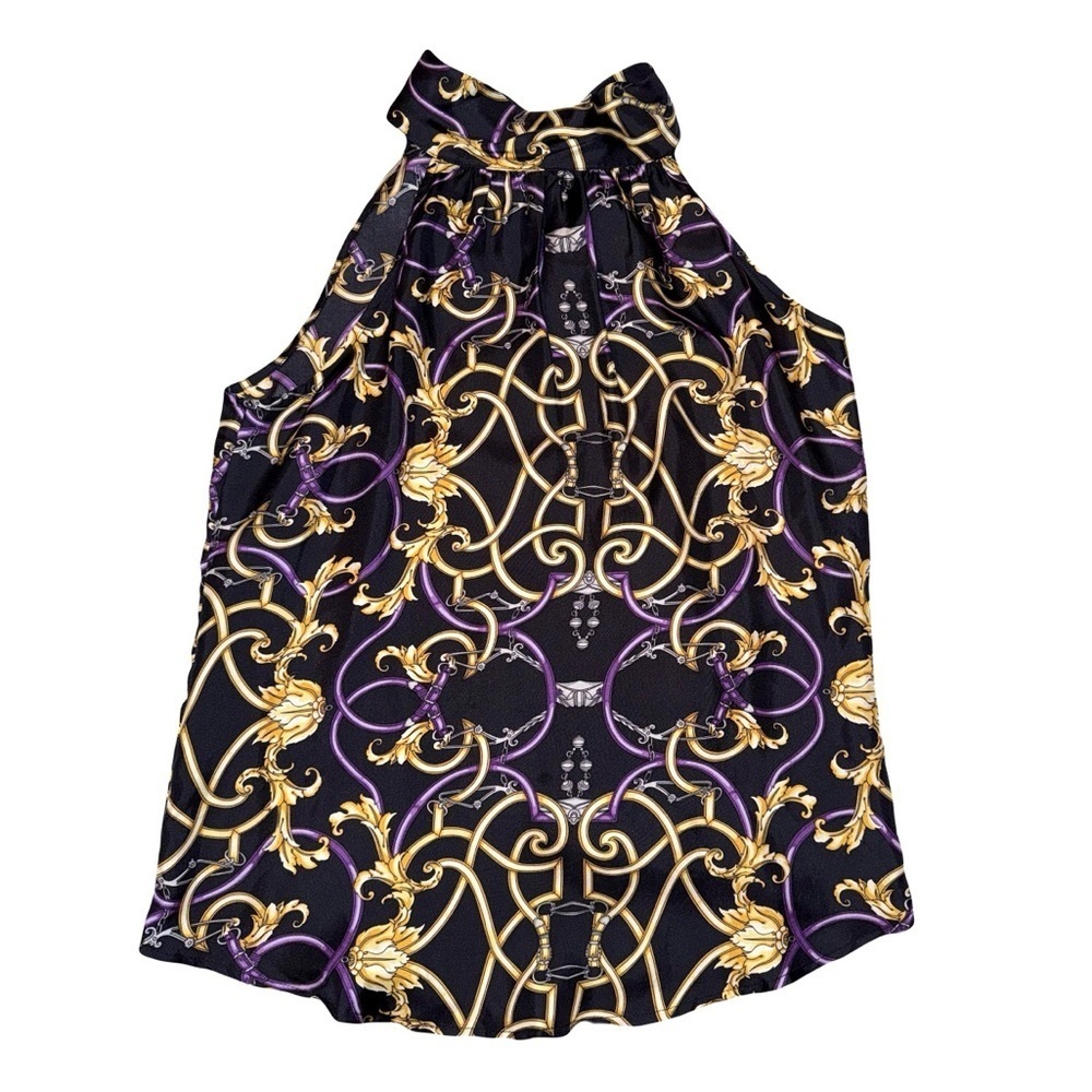J. McLaughlin Halter Silk Equestrian Print Back Tie Blouse Small Like New